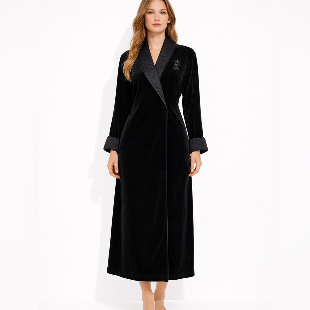Lauren Ralph Lauren Black Velvet Shawl Collar Long Robe Small NWT